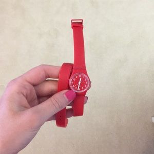 Swatch Silicone Double Wrap Strap Watch in Red.